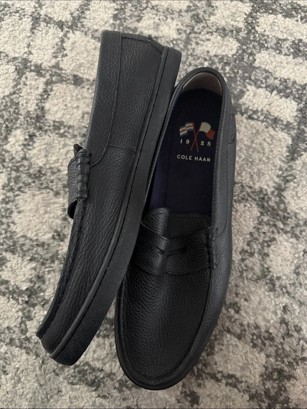 Cole Haan Black Pebbled Leather Penny Loafers